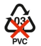 PVC merkki: kolmio, jonka sisällä numerot 03